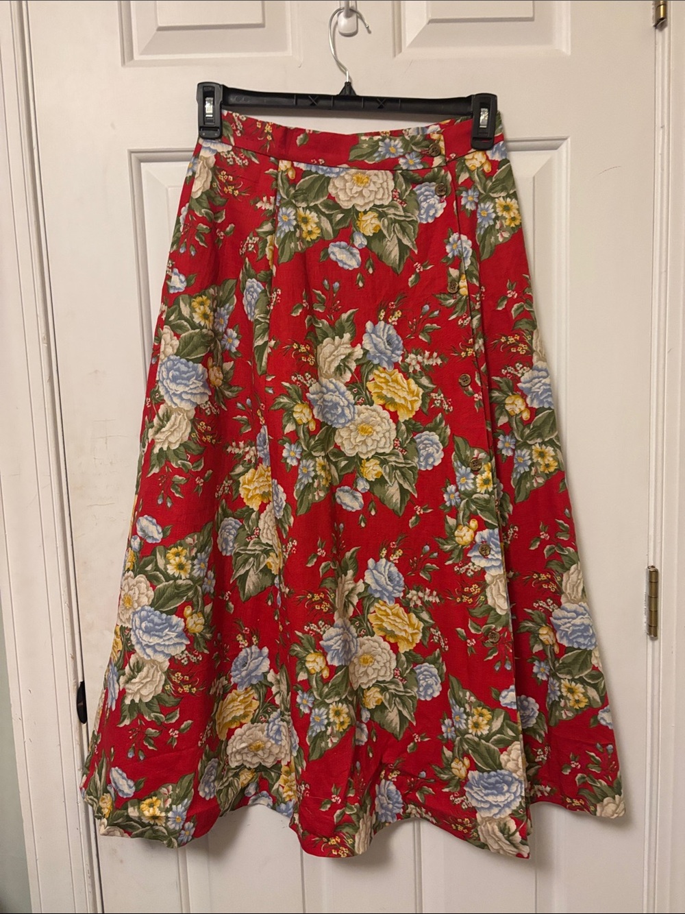Vintage J.G. Hook Red Floral A-Line Midi Skirt Size 12